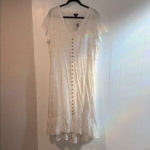 Midi Eyelet Hi Low Button Front Shirt Dress